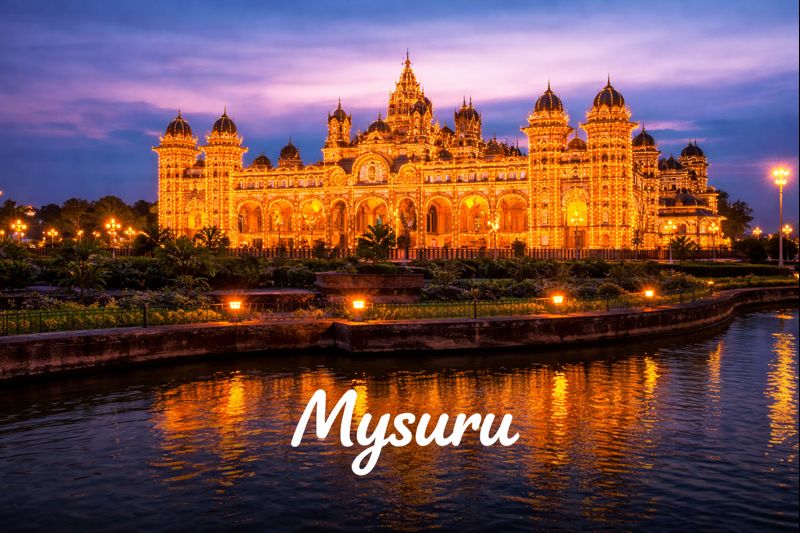 Grand Mysore Palace illuminated at night in Mysuru Karnataka