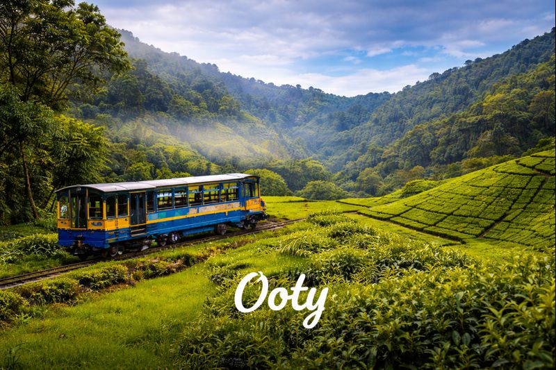 Scenic view of Ooty Lake with boats surrounded by green Nilgiri hills