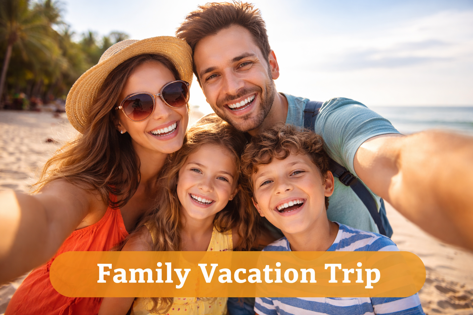 Happy family enjoying a vacation trip together at a scenic destination creating joyful travel memories